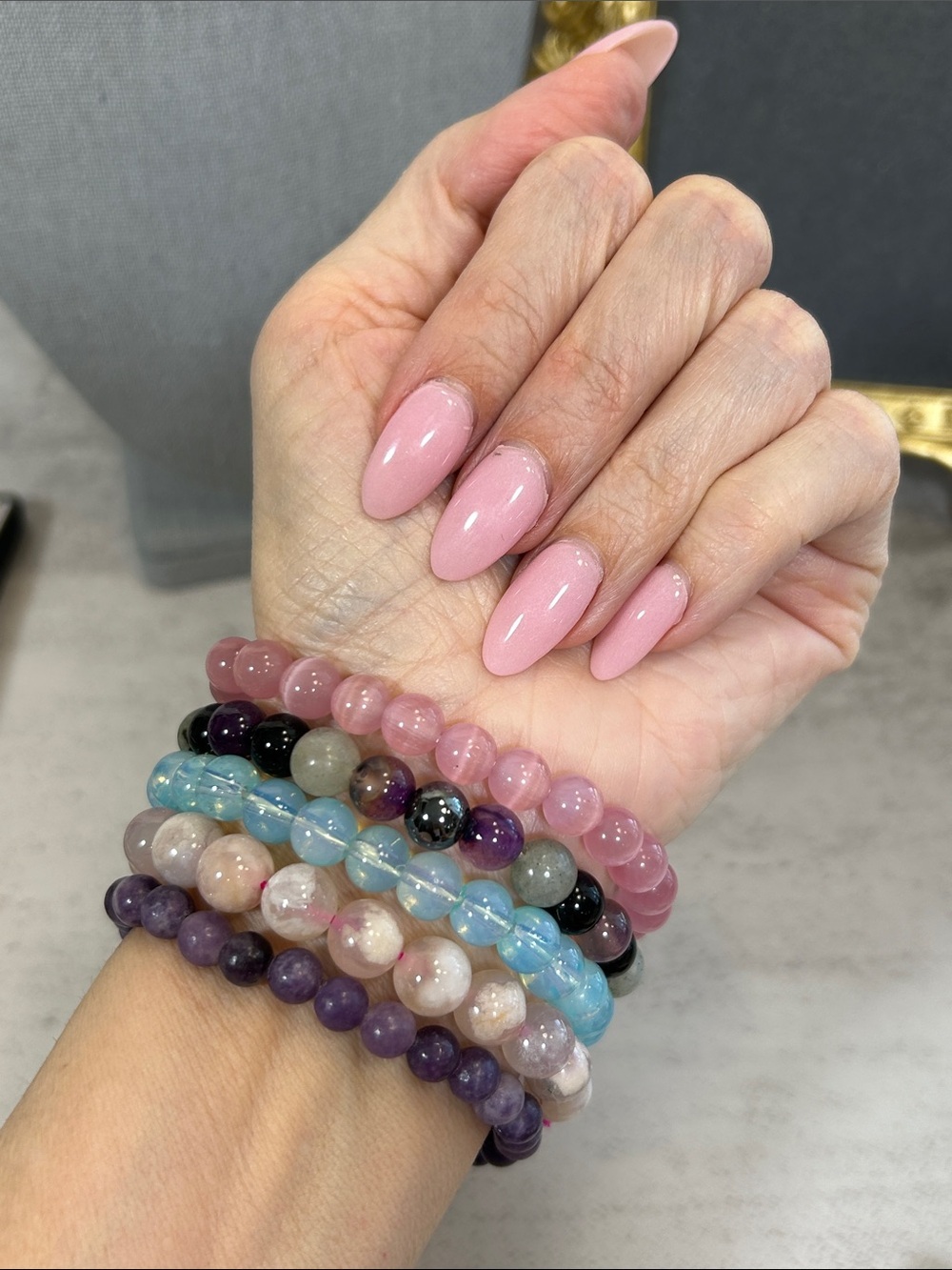 Stacked Pink and Multicolor Bead Stretch Bracelets - Glass & Stone